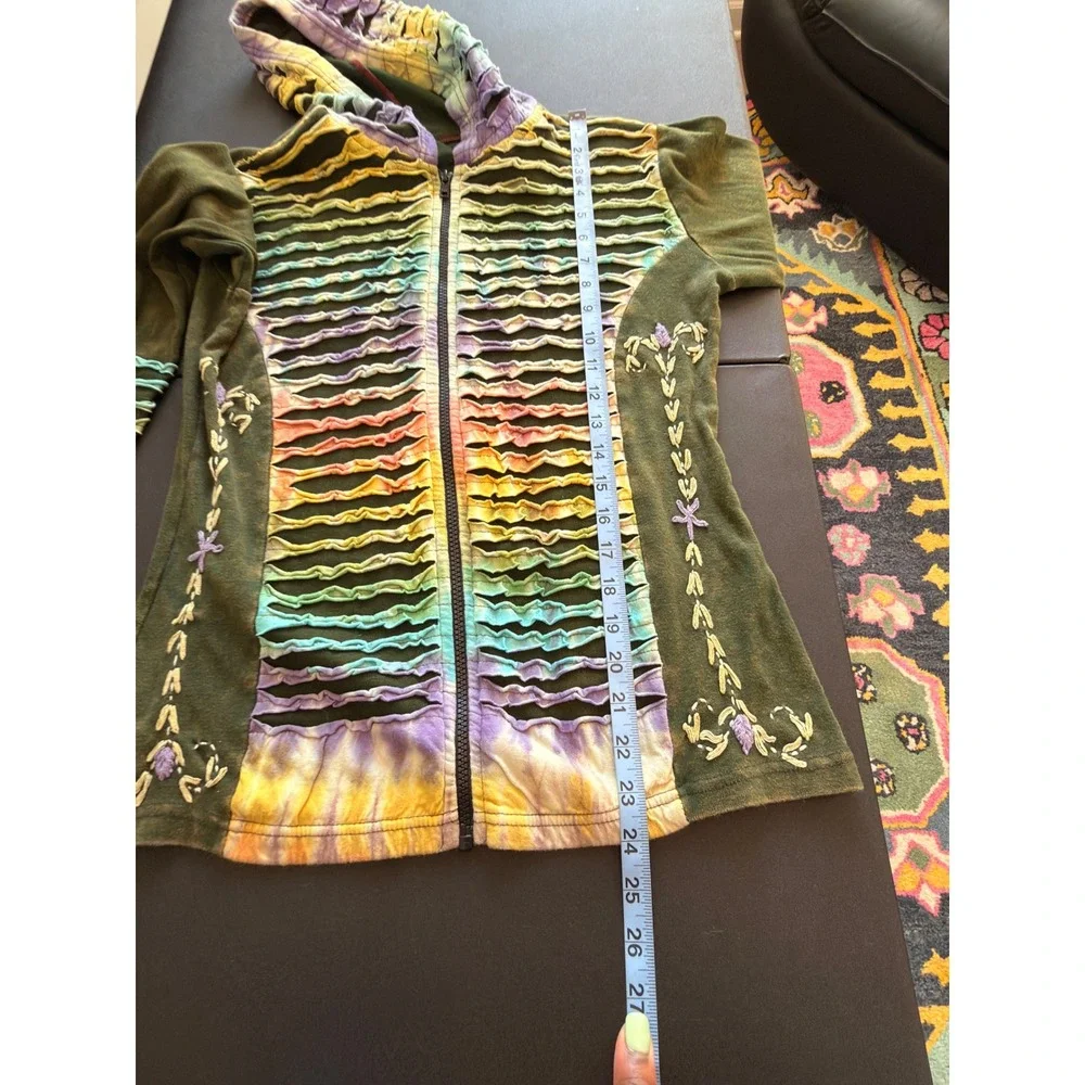 Rising International Hoodie Women's Green Tie-Dye Boho Artsy Festival Large